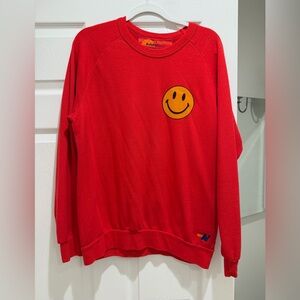 Large Aviator Nation red smiley face crewneck